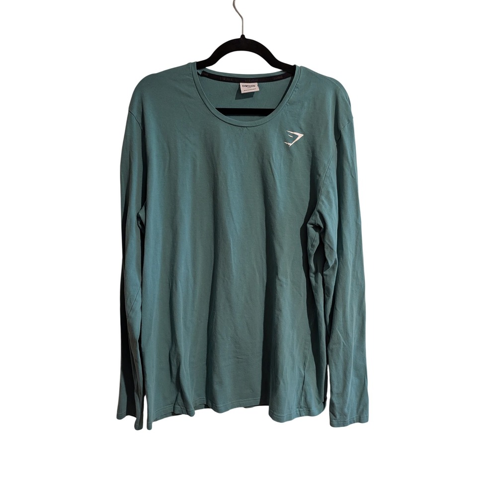 Gymshark Long Sleeve Shirt Mens XXL Teal Blue Cotton Blend Activewear Logo